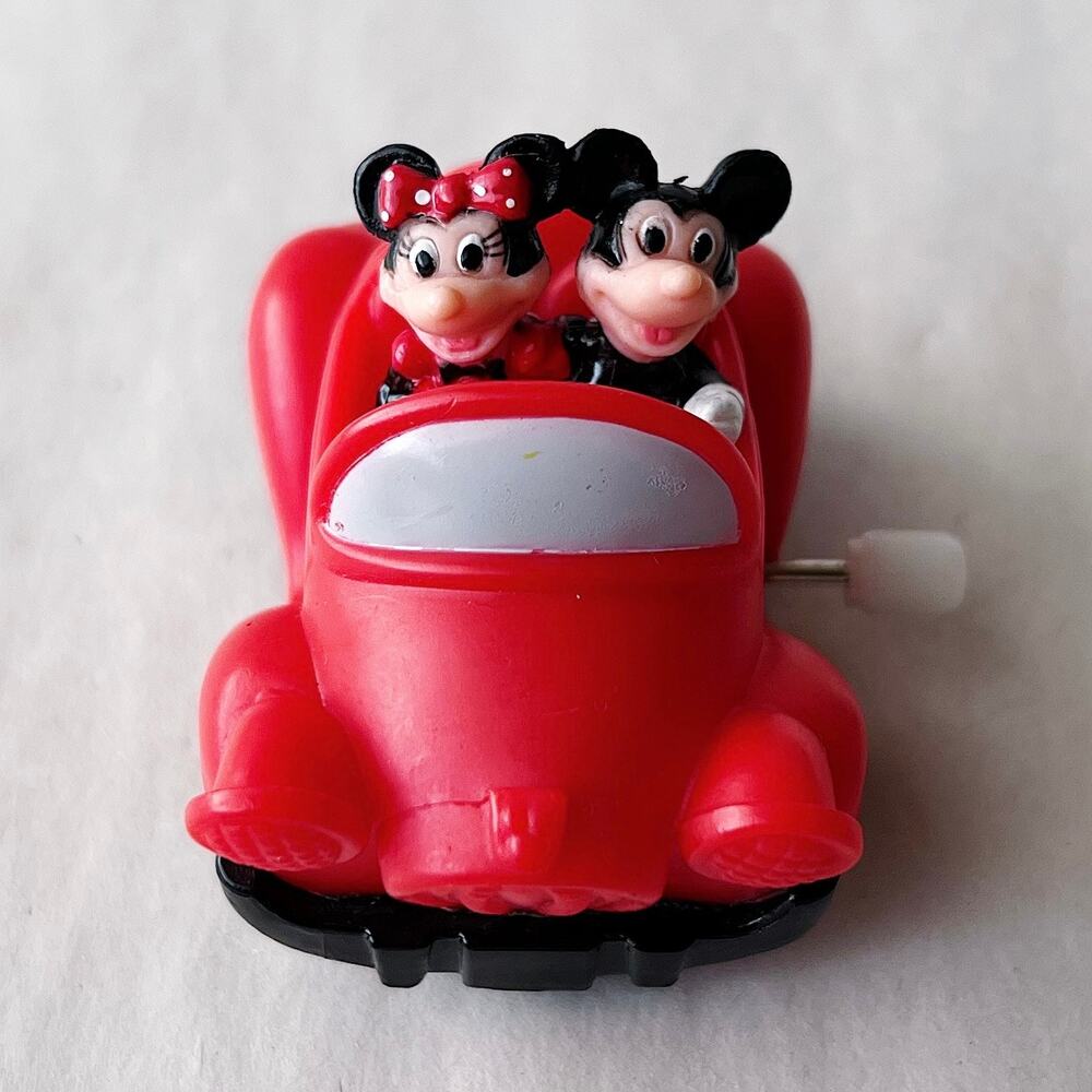Vintage Mickey & Minnie Mouse Wind Up Red Car Toy Burger King